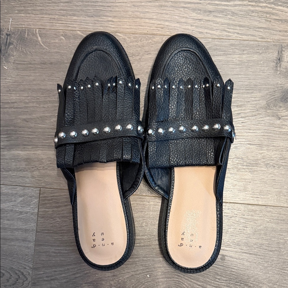 A New Day Karoline Fringed Studded  Mule - Black size 8 - Picture 2 of 5